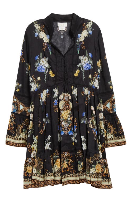 Camilla Ottoman Elegance Long Sleeve Linen & Silk Minidress In Black