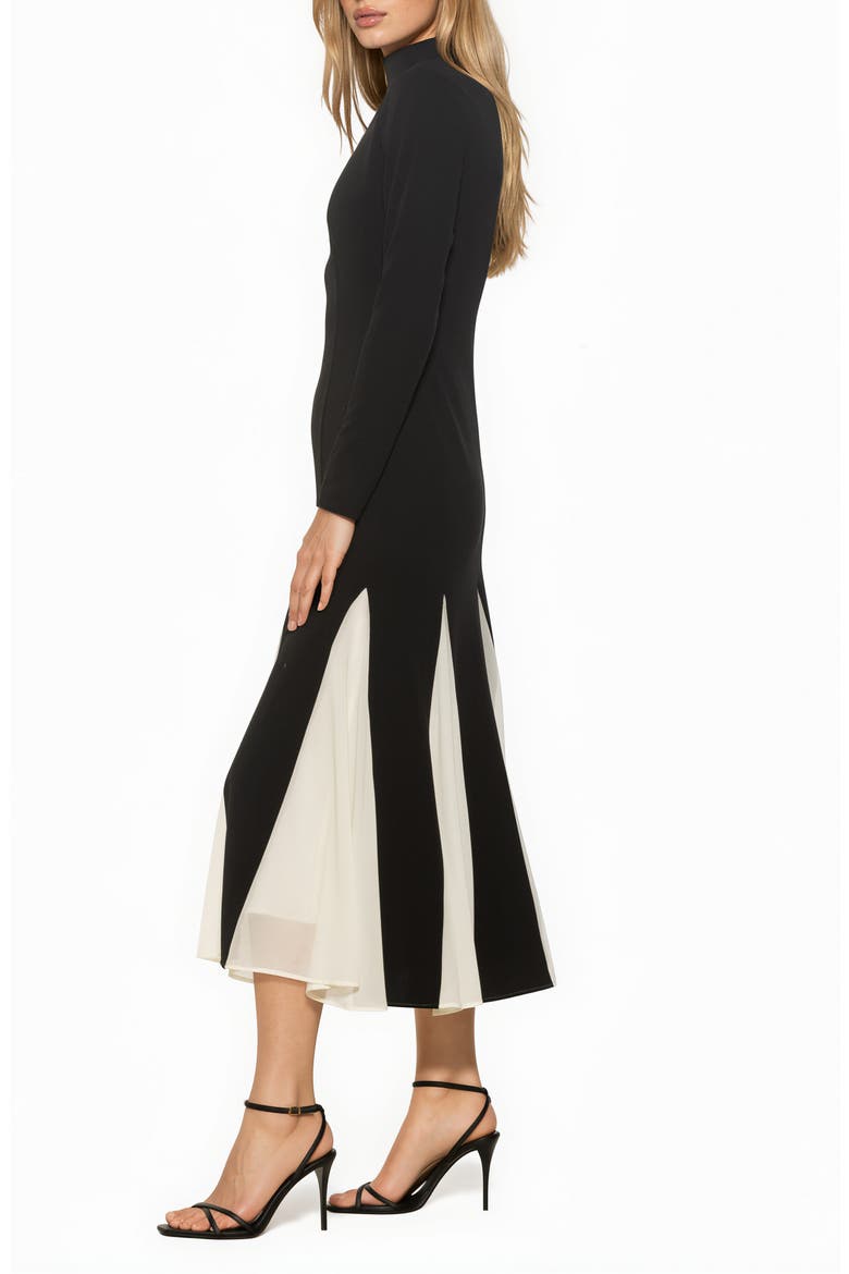 Veloura Mock Neck Long Sleeve Midi Dress, Alternate, color, BLACK/ WHITE