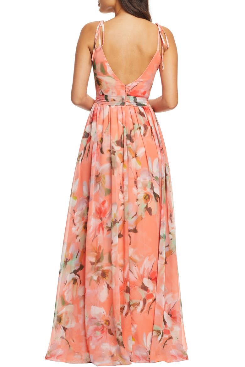 Hollie Floral Maxi Dress, Alternate, color, CORAL/ PINK WATERCOLOR