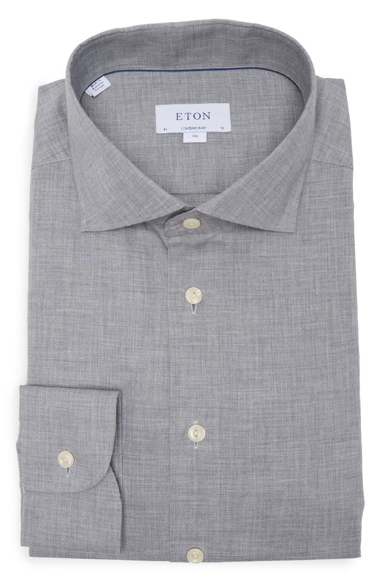 Eton Contemporary Fit Herringbone Flannel Dress Shirt, Main, color, 