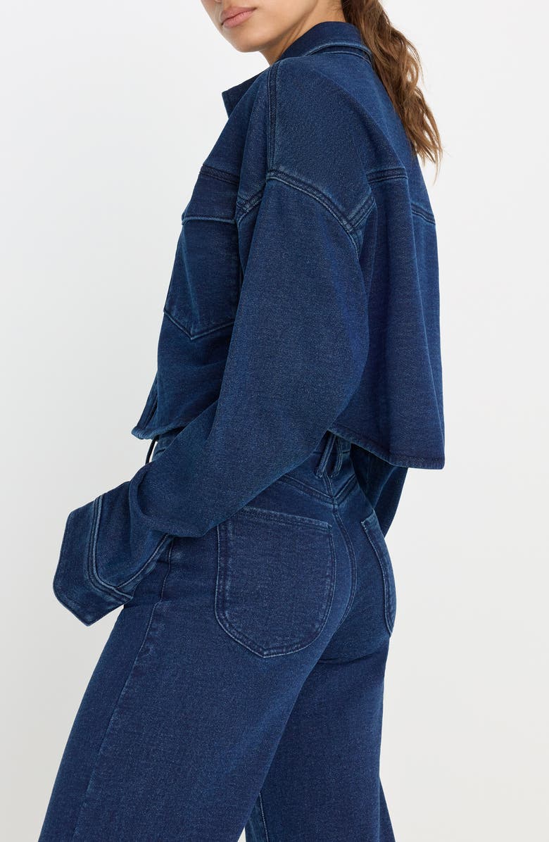 Good American Jeanius Crop French Terry Jacket, Alternate, color, Indigo377