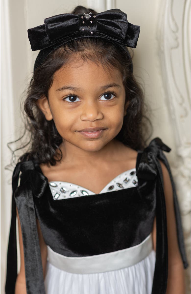 Petite Maison Kids Audrey Velour Tulle Romper, Alternate, color, Black And White