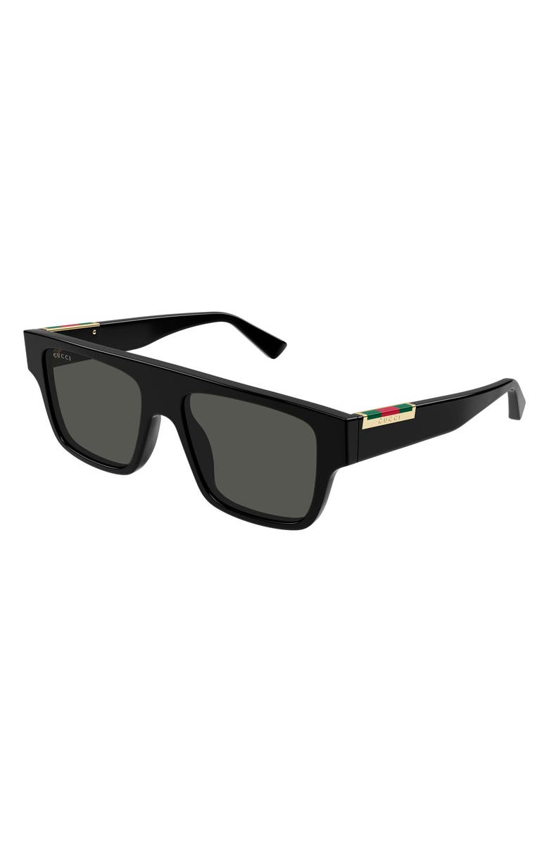 Gucci 53mm Rectangular Sunglasses, Alternate, color, Black