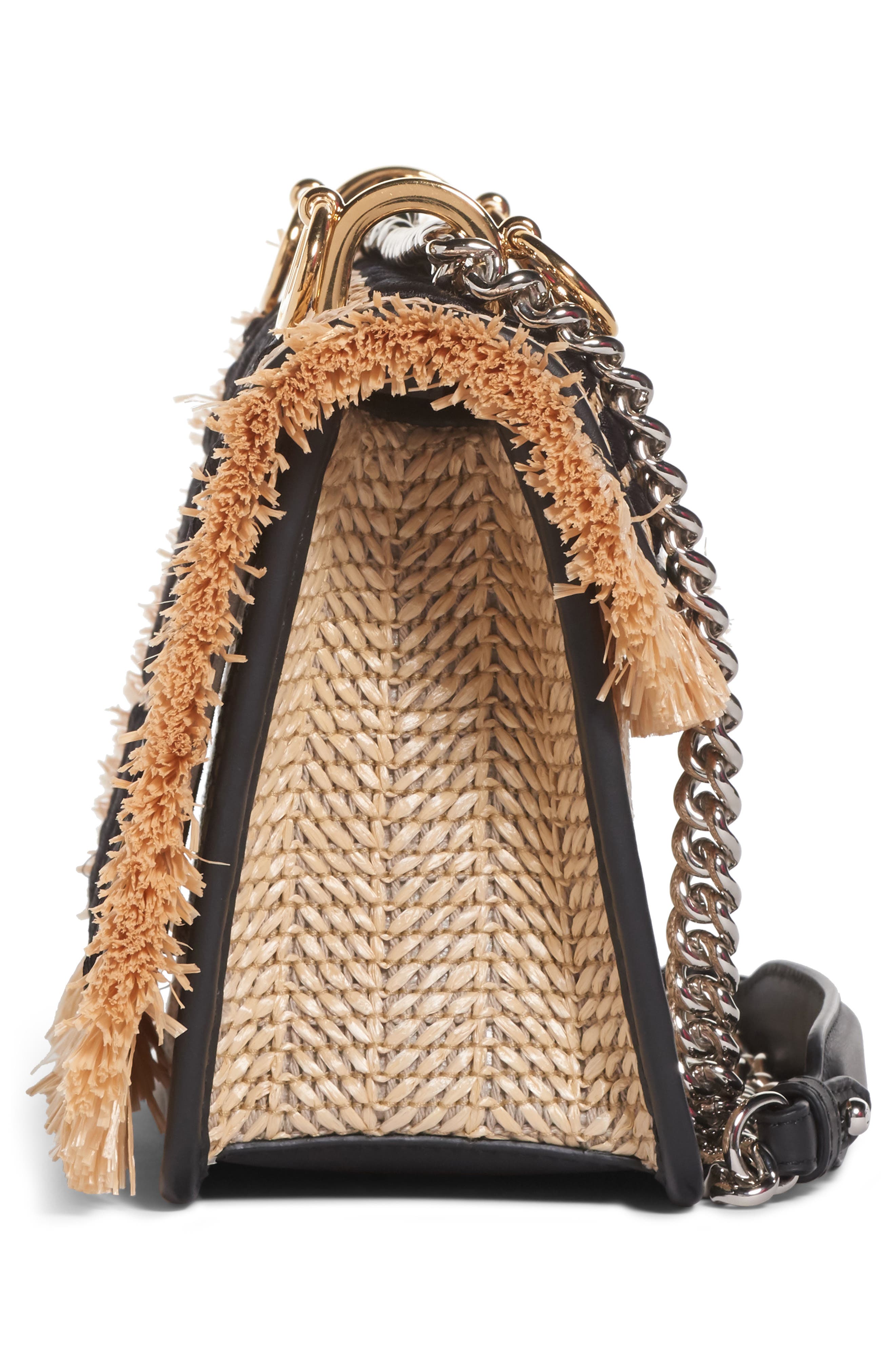 Fendi Kan I Raffia & Leather Small Shoulder Bag, Alternate, color, 