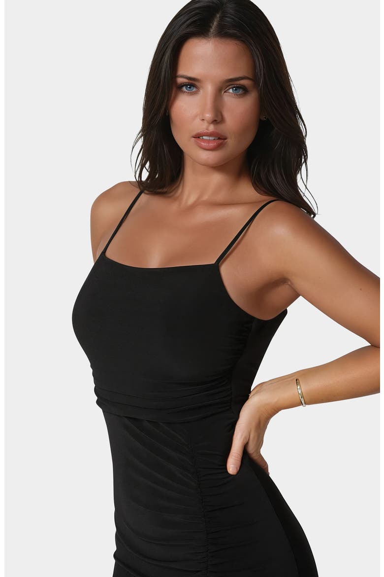 Ruched High Slit Maxi Dress, Alternate, color, BLACK