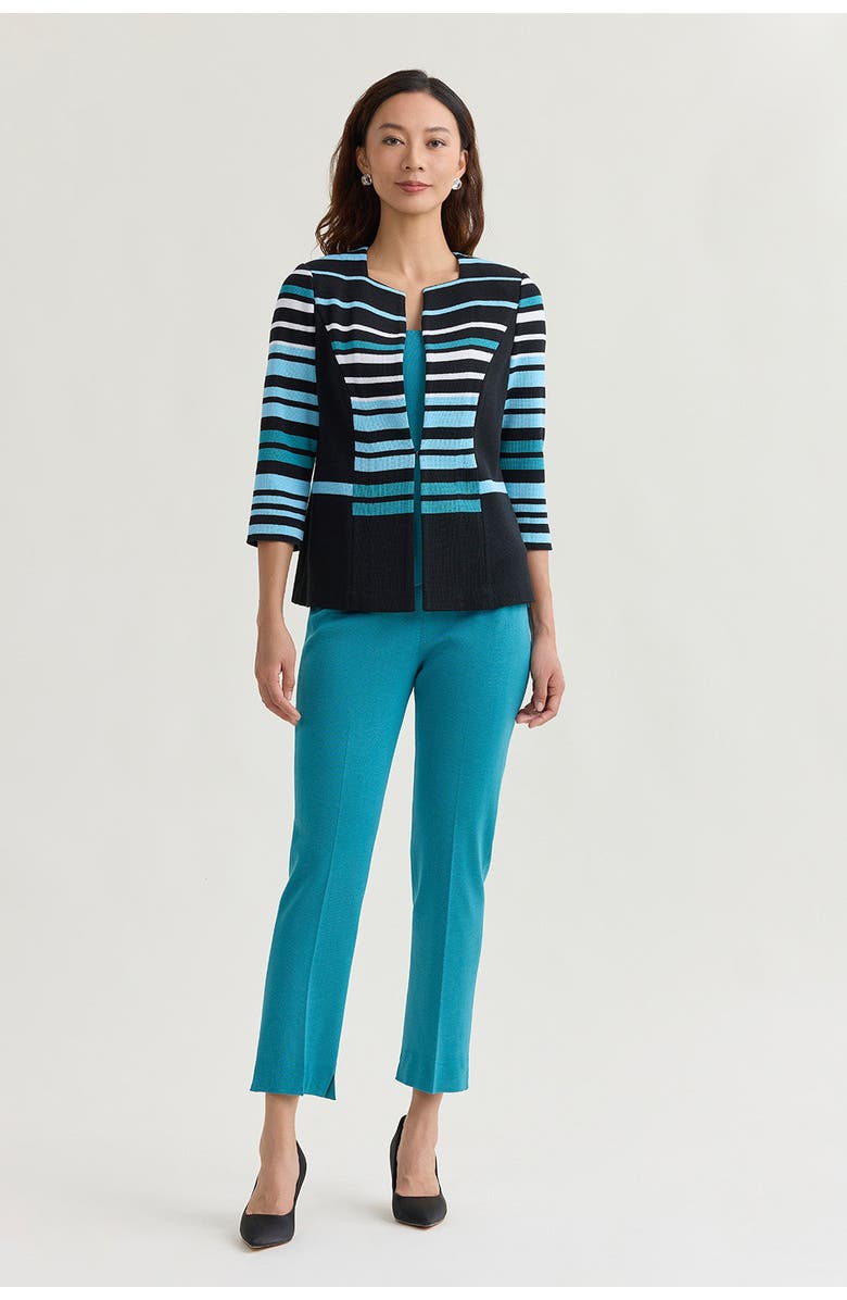 Ming Wang Heritage Striped Intarsia Knit Jacket, Alternate, color, Serene/Nebula/White/Black