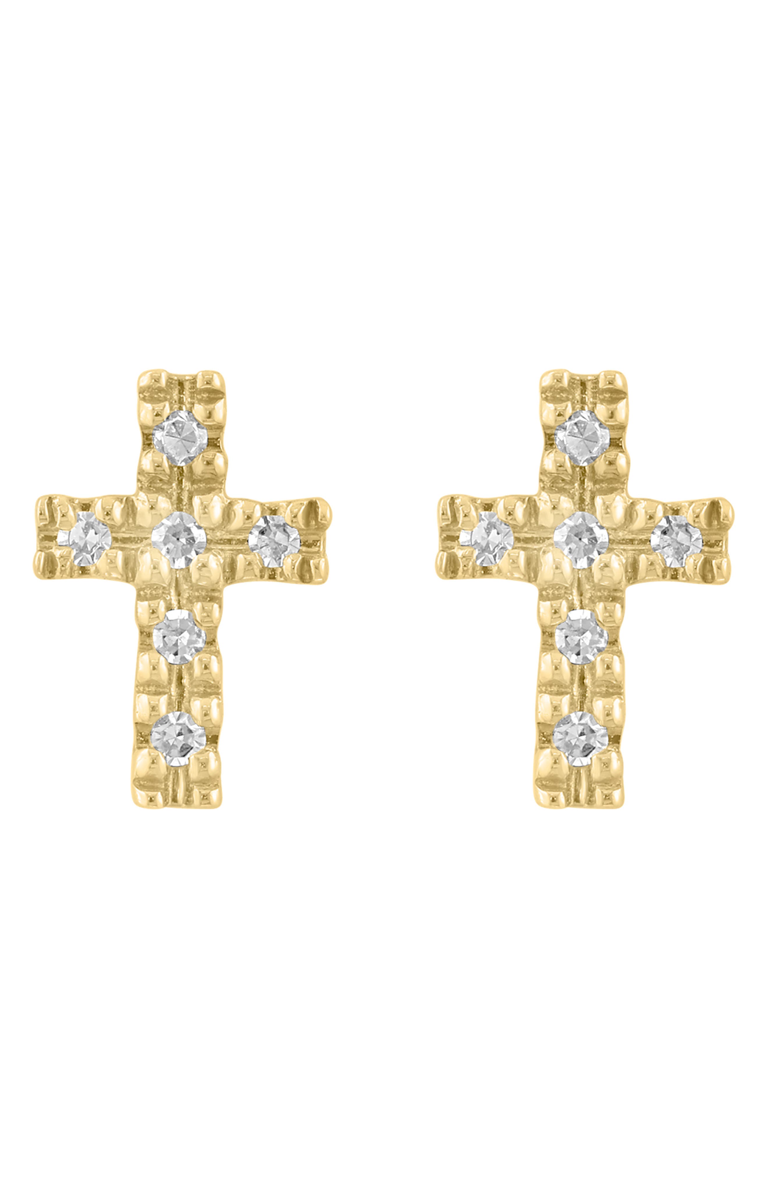 EFFY 14K Gold Plated Sterling Silver Diamond Cross Stud Earrings