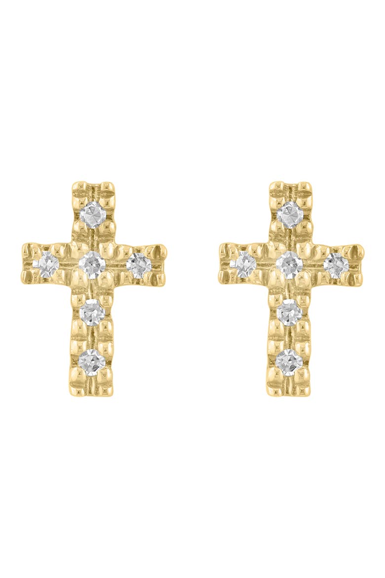 14K Gold Plated Sterling Silver Diamond Cross Stud Earrings, Main, color, WHITE