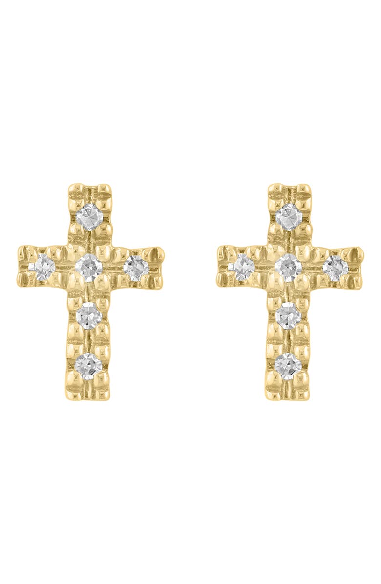 EFFY 14K Gold Plated Sterling Silver Diamond Cross Stud Earrings, Main, color, White