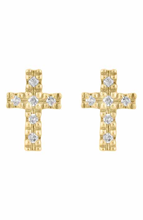 EFFY 14K Gold Plated Sterling Silver Diamond Cross Stud Earrings