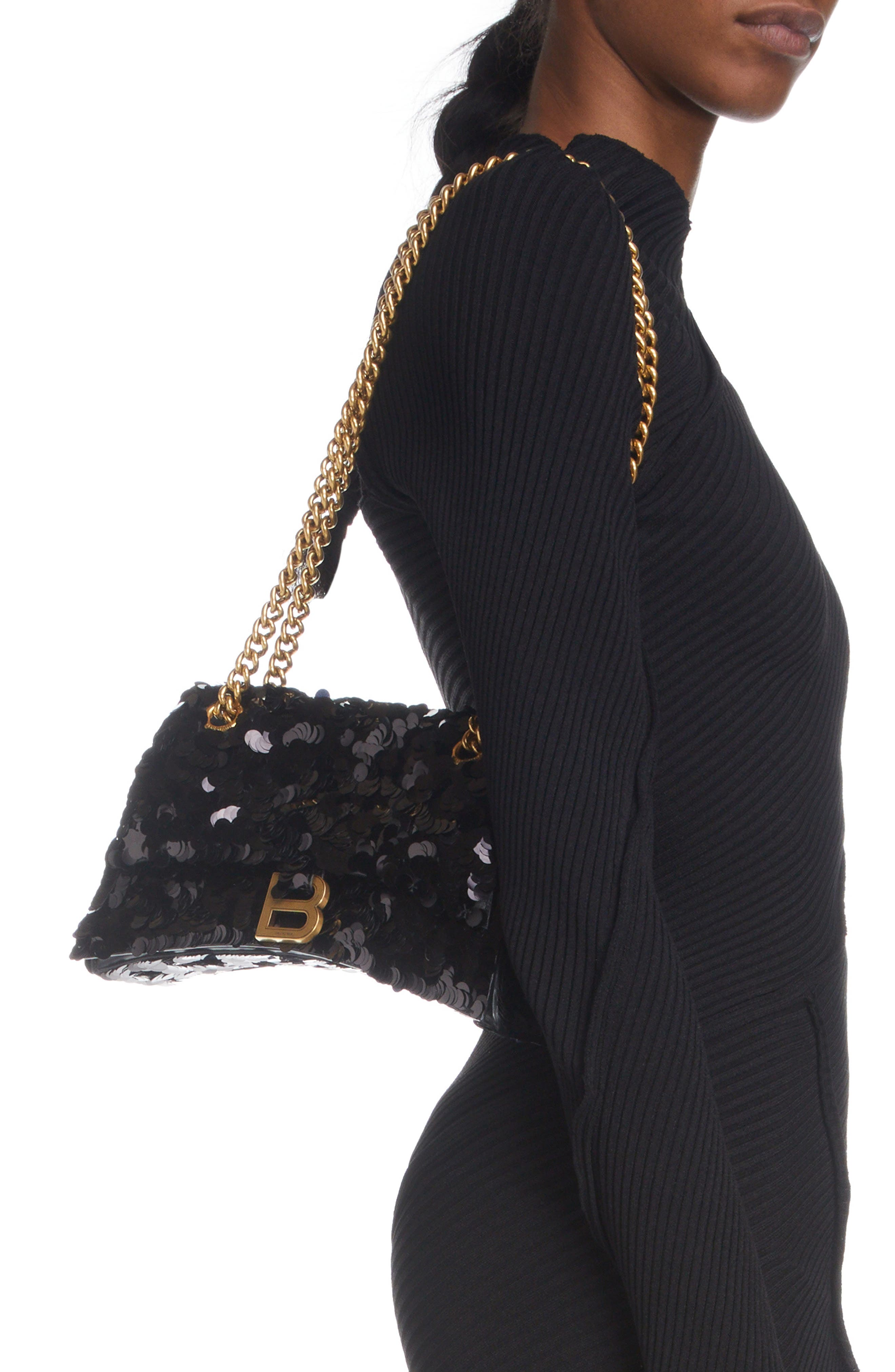 Balenciaga Crush Sequin Chain Strap Shoulder Bag, Alternate, color, 