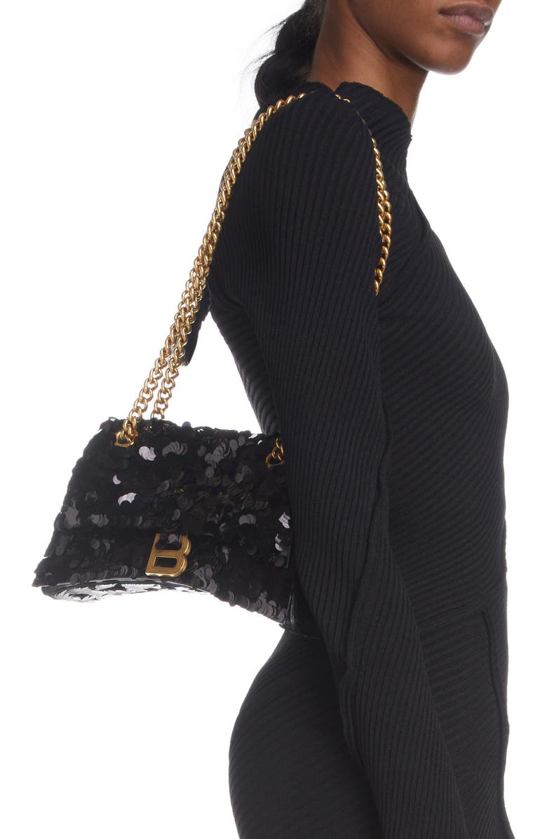 Balenciaga Crush Sequin Chain Strap Shoulder Bag, Alternate, color,