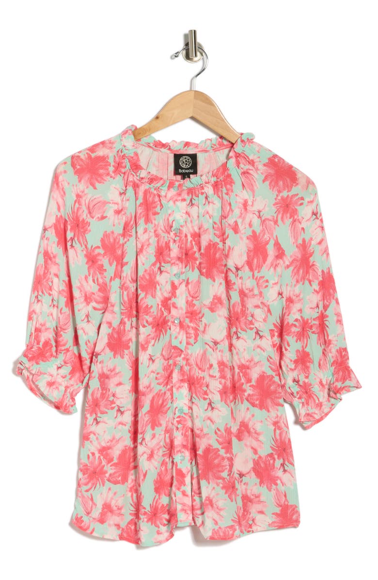 Bobeau Print Ruffle Blouse, Alternate, color, Hibiscus Floral