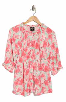 Bobeau Print Ruffle Blouse