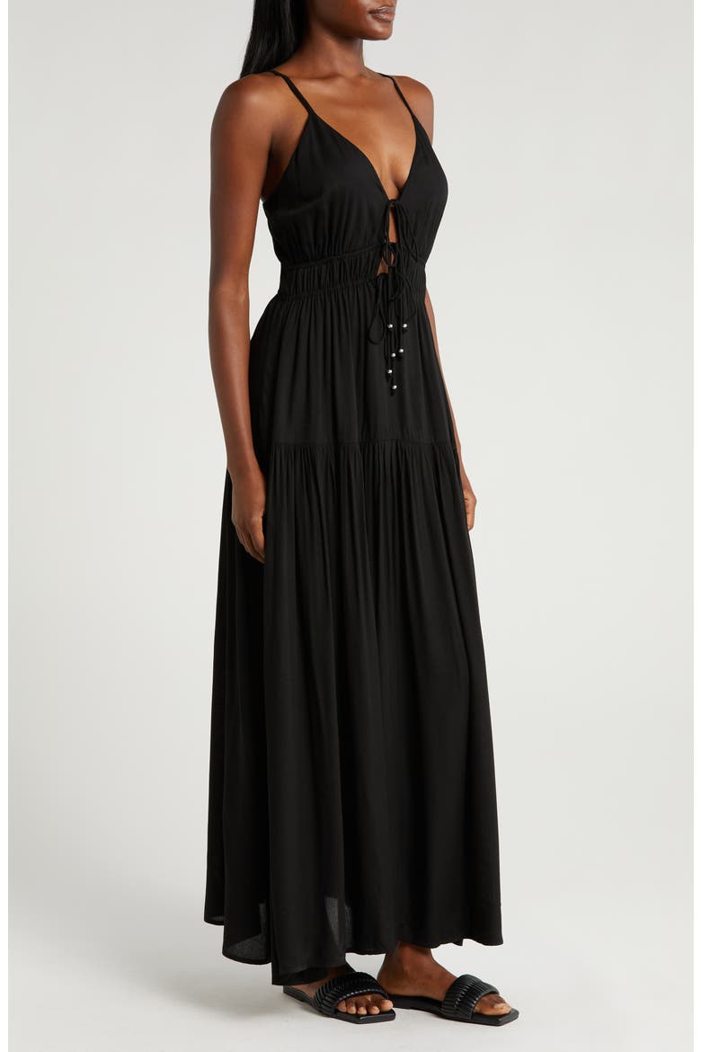 Tie Front Cover-Up Maxi Dress, Alternate, color, BLACK