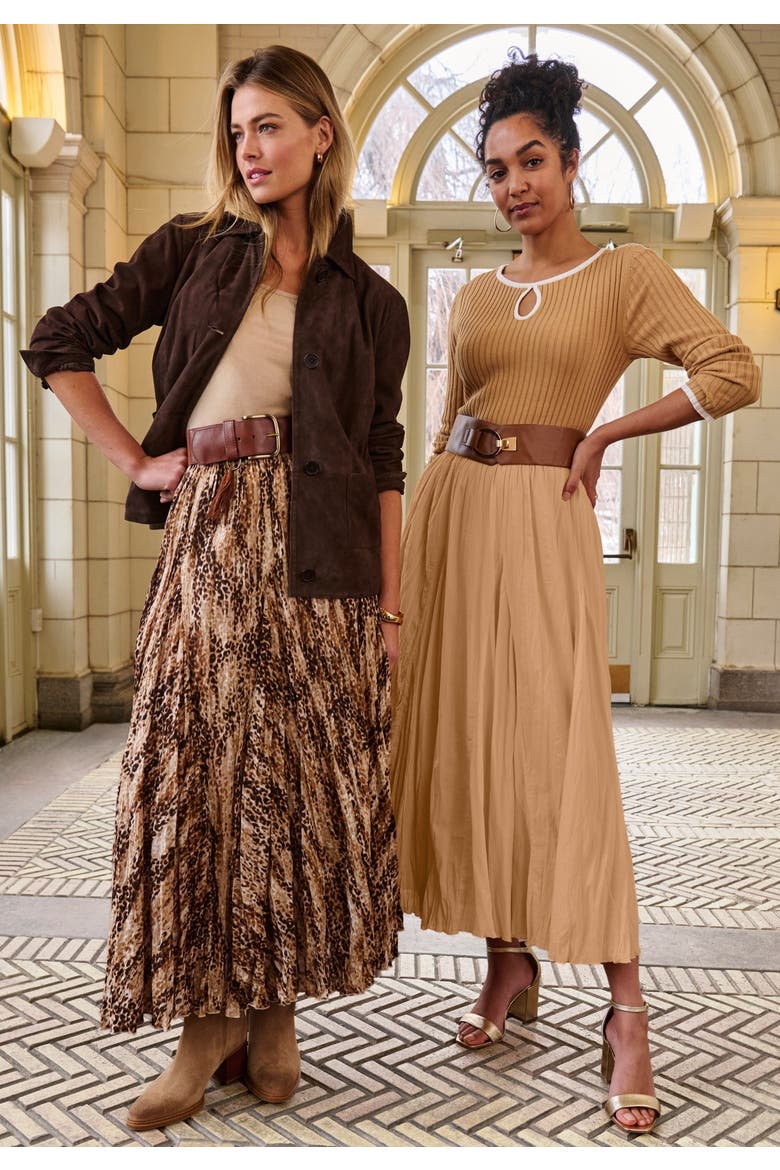 Flowing Crinkled Maxi Skirt, Alternate, color, BROWN SHADOW CHEETAH