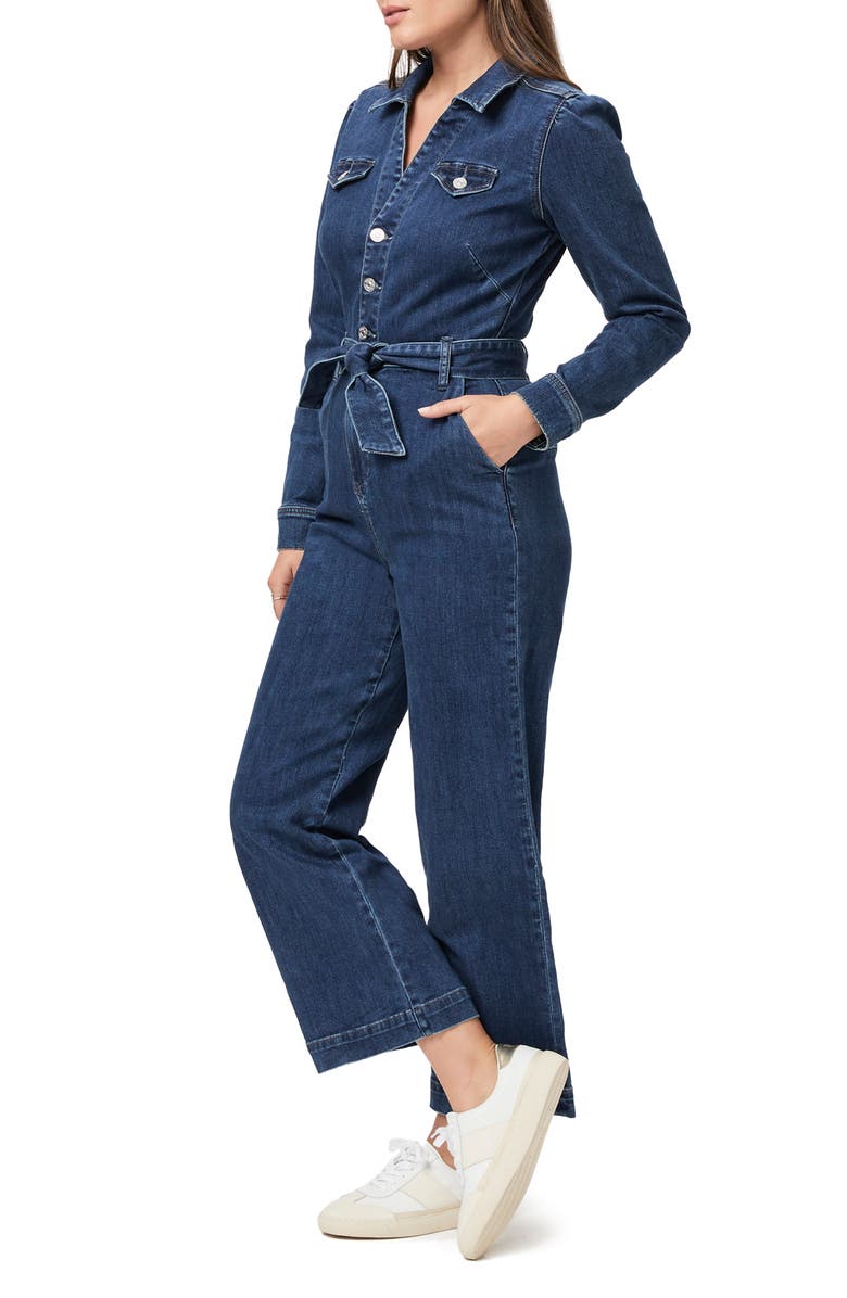 PAIGE Anessa Long Sleeve Wide Leg Denim Jumpsuit, Alternate, color, 