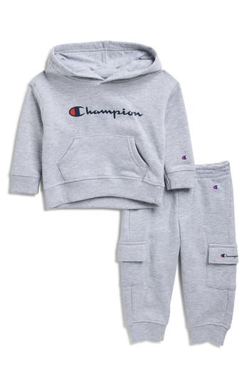 Champion Logo Hoodie & Joggers Set In Gray