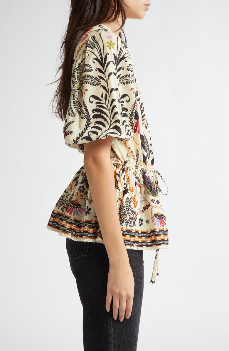 FARM Rio Mixed Print Belted Cotton Blend Top, Alternate, color,