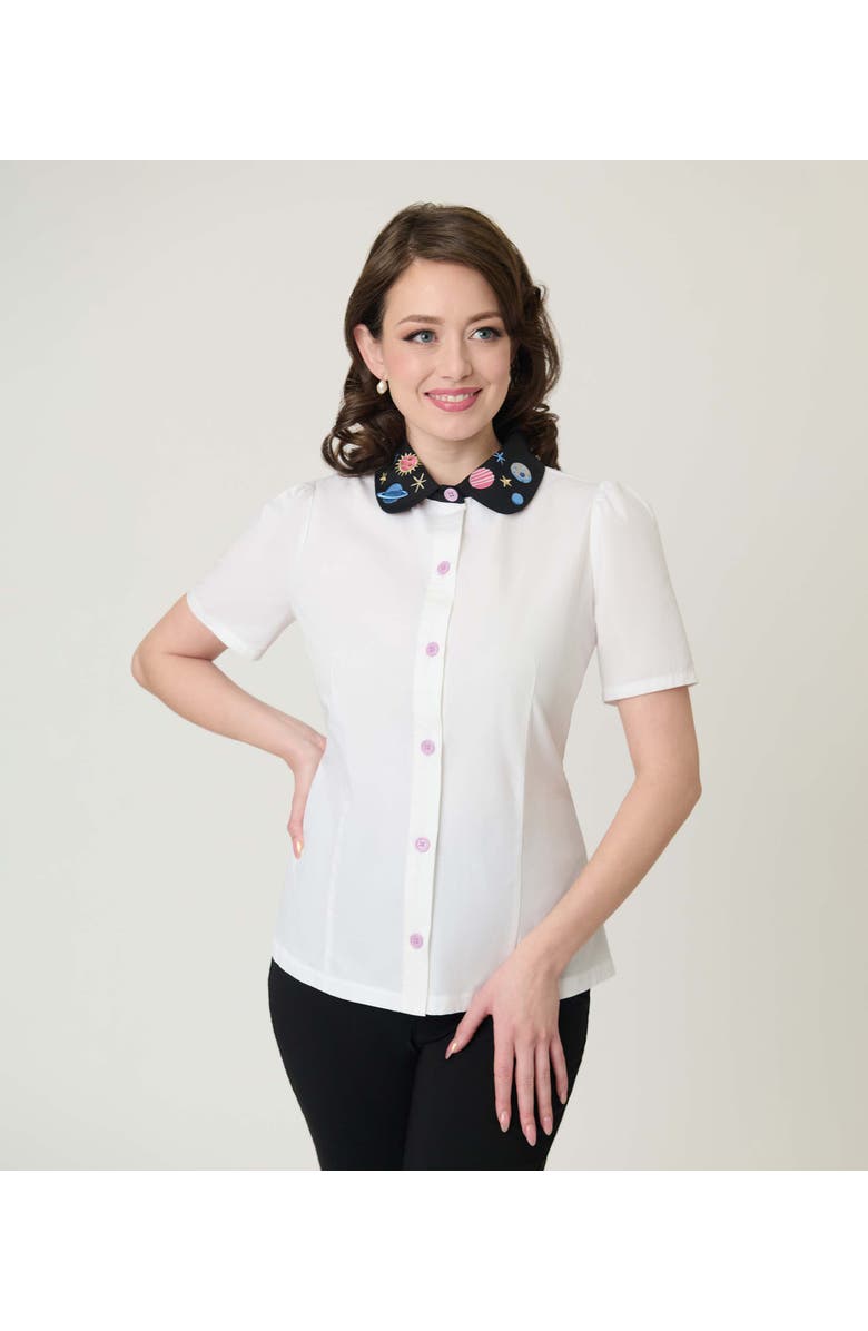 Unique Vintage 1940s Collared Blouse, Alternate, color, White W/ Black Collar