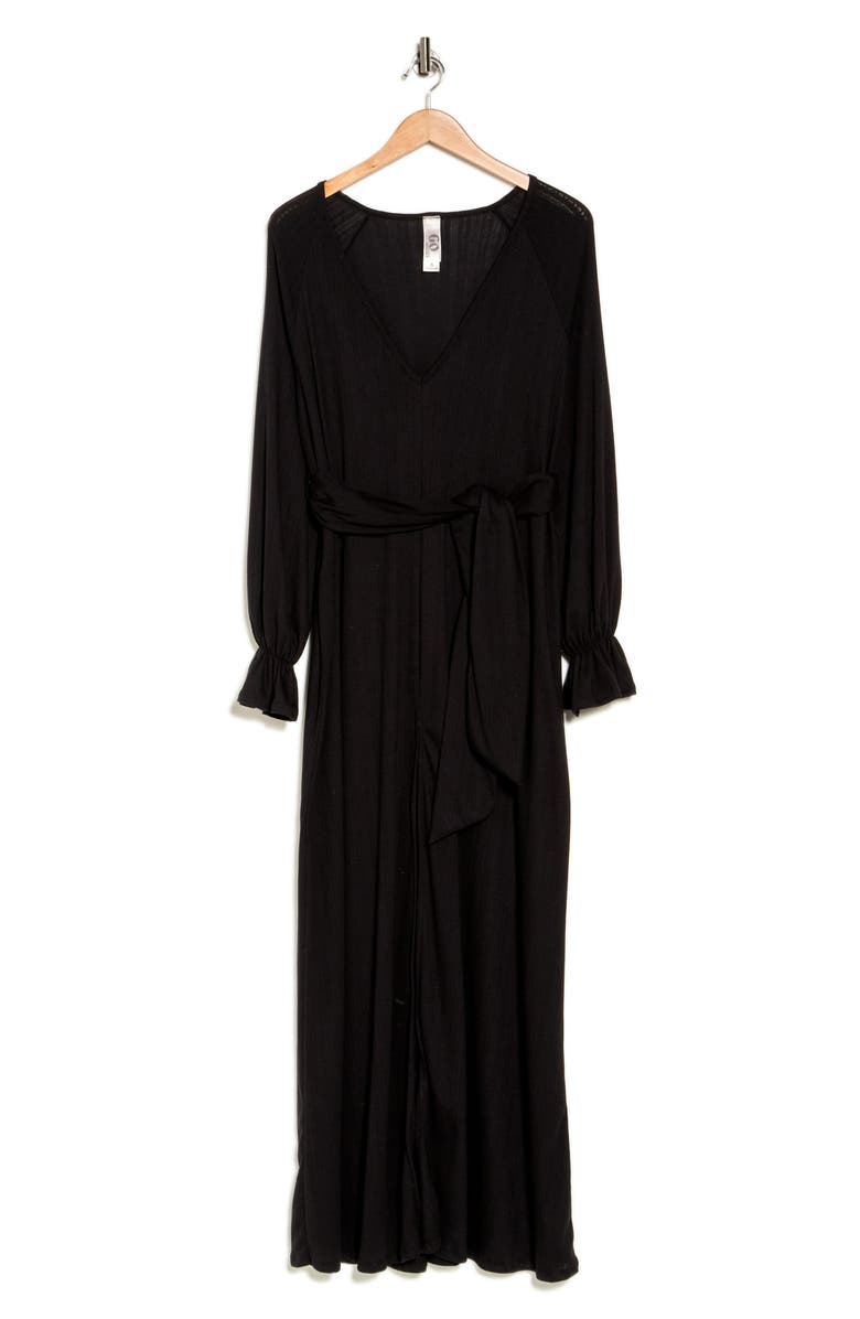 GO COUTURE Ruffle Cuff Long Sleeve Maxi Dress, Alternate, color, Black