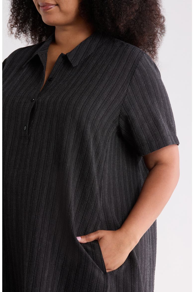 Pinstripe Shift Dress, Alternate, color, BLACK/ WHITE