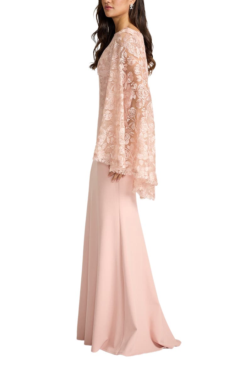 Embroidered Capelet Long Sleeve Gown, Alternate, color, PALE PINK
