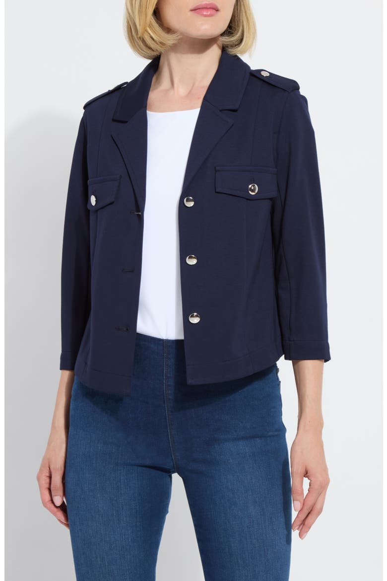 Veronica Crop Ponte Blazer, Main, color, TRUE NAVY
