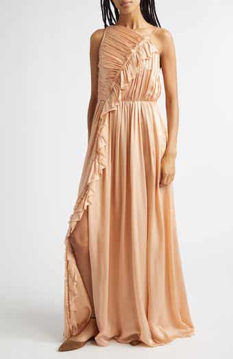 Aisha One Shoulder Pleated Asymmetrical Maxi Dress