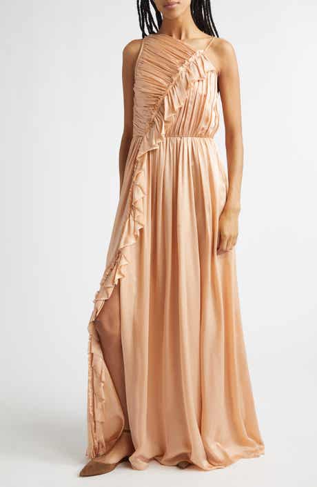 Aisha One Shoulder Pleated Asymmetrical Maxi Dress