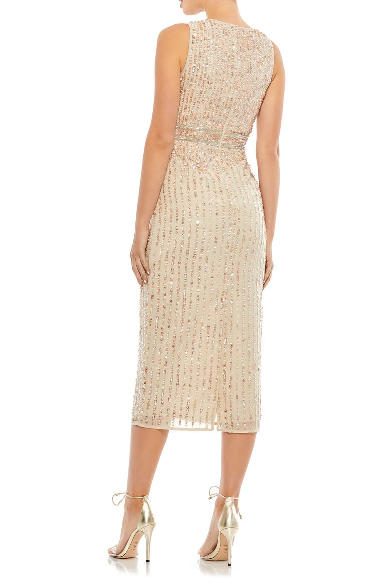 Sequined Sleeveless V-Neck Midi Sheath Dress, Alternate, color, BEIGE