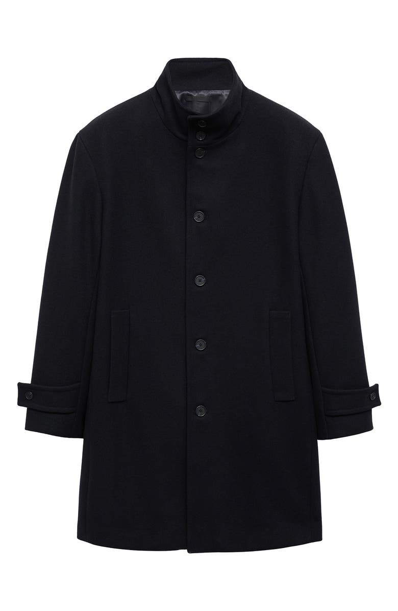 MANGO Wool Blend Funnel Neck Coat, Alternate, color, Navy