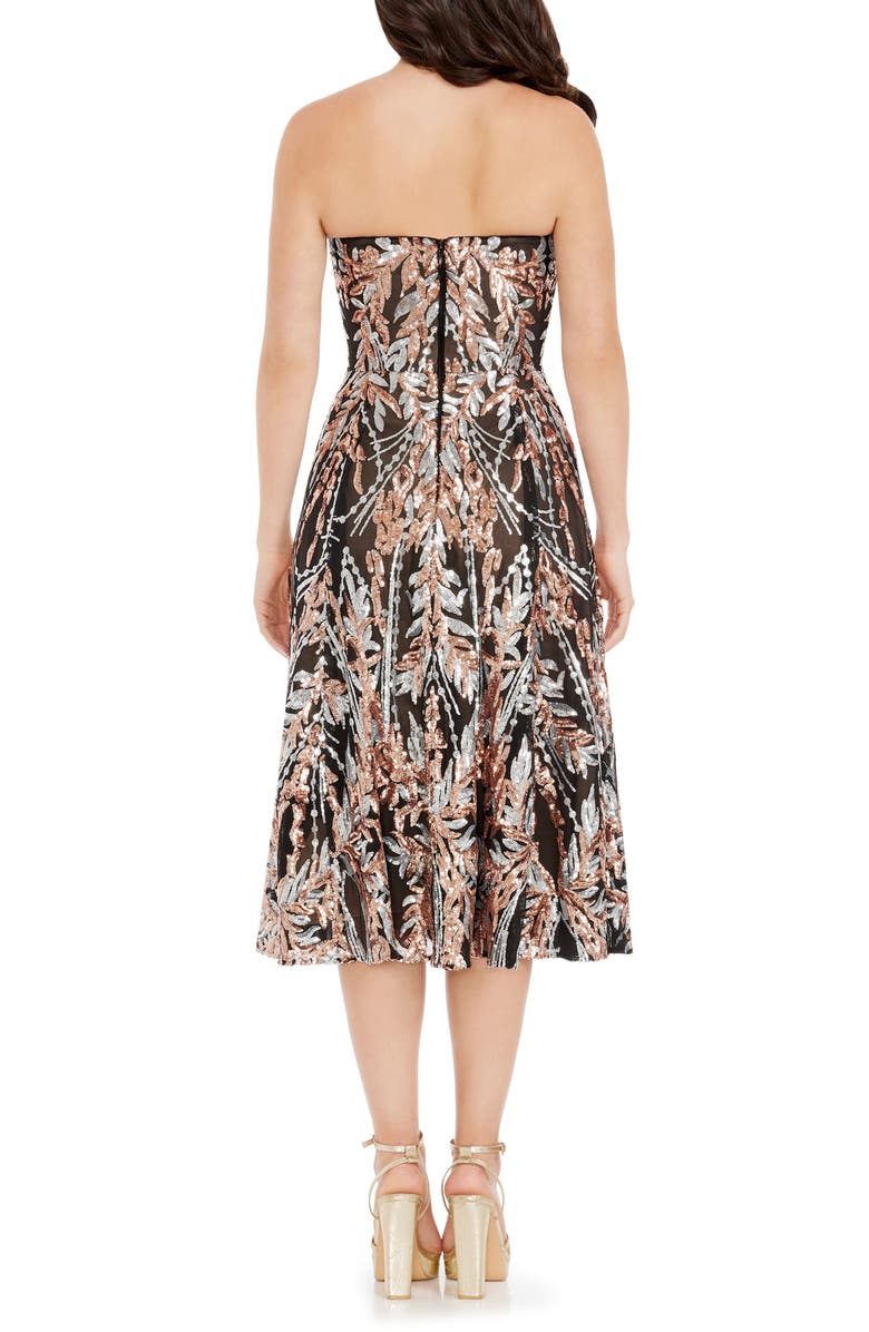 Dress the Population Ruby Sequin Strapless Fit & Flare Midi Dress, Alternate, color, Rose Gold Multi