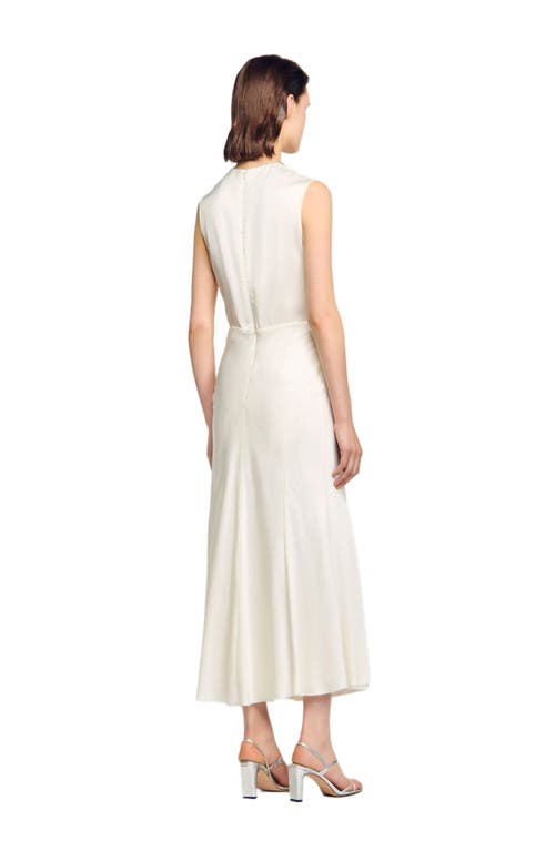 Sandro Womens Rhinestone-embellished Cut-out Satin Maxi Dress Ecru In White