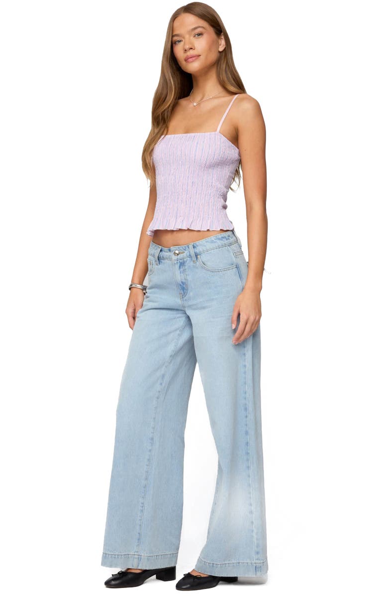 EDIKTED Leela Stripe Smocked Tank, Alternate, color, Pink