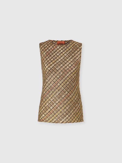 Missoni Criss-cross Tartan Crew Neck Top In Gold