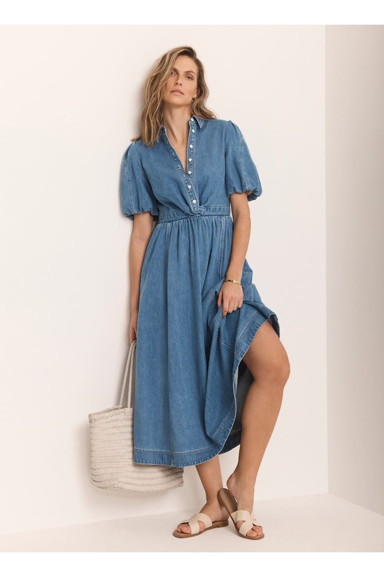Denim Twist Midi Dress, Alternate, color, Blue