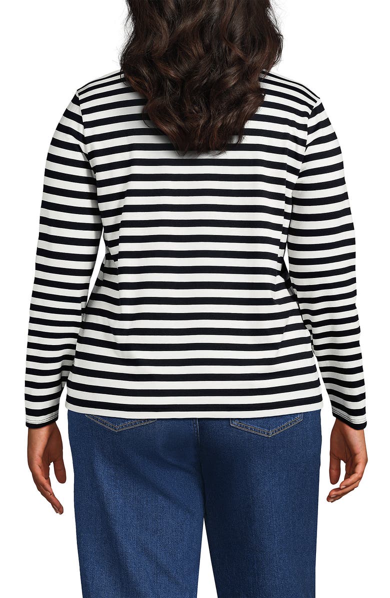 Lands' End Plus Size Supima Cotton Long Sleeve V-Neck T-Shirt, Alternate, color, Black Even Stripe