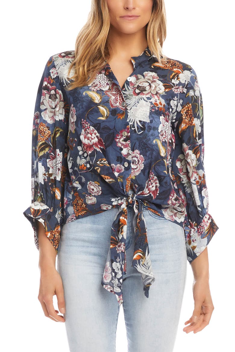 Floral Tie Front Top, Main, color, FLORAL