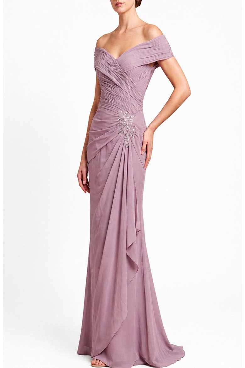 Off Shoulder Elegant Chiffon Gown, Alternate, color, Wisteria
