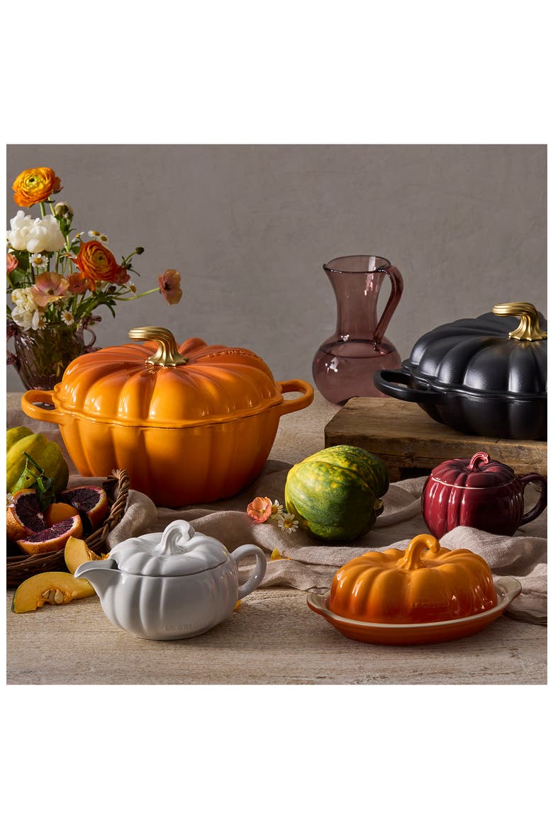 Enameled Cast Iron Pumpkin Braiser, Alternate, color, LICORICE