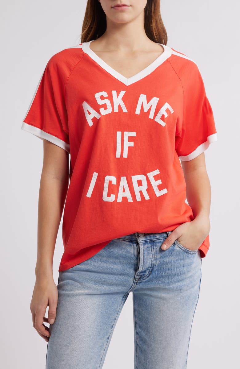 Daydreamer Ask Me if I Care V-Neck Cotton Graphic T-Shirt, Main, color, 