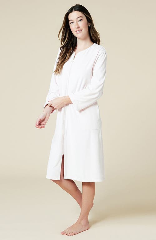 Softies Serenity 3/4 Sleeve Short Zip Robe In Blush Pink