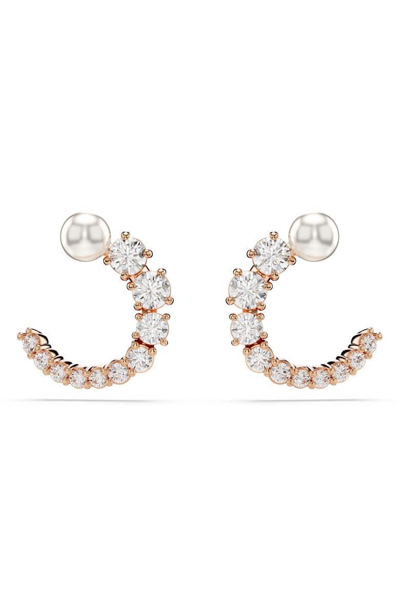 Swarovski Matrix Faux Pearl & Zirconia Frontal Hoop Earrings, Alternate, color, Rose Gold