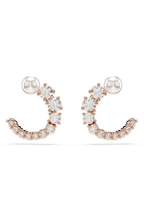 Swarovski Matrix Faux Pearl & Zirconia Frontal Hoop Earrings