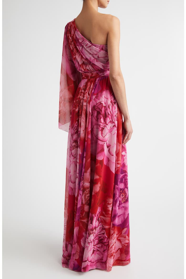 Le Jardin Print Georgette One-Shoulder Gown, Alternate, color, CHERRY PINK / PEONY MULTI