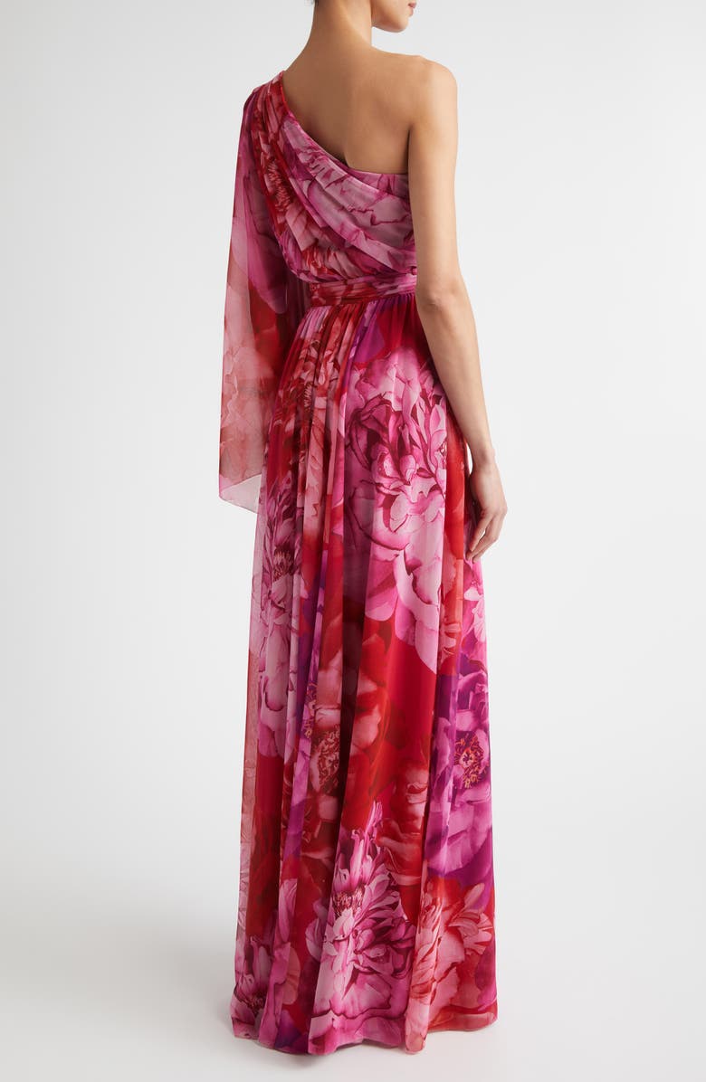 ST. JOHN Le Jardin Print Georgette One-Shoulder Gown, Alternate, color, Cherry Pink / Peony Multi