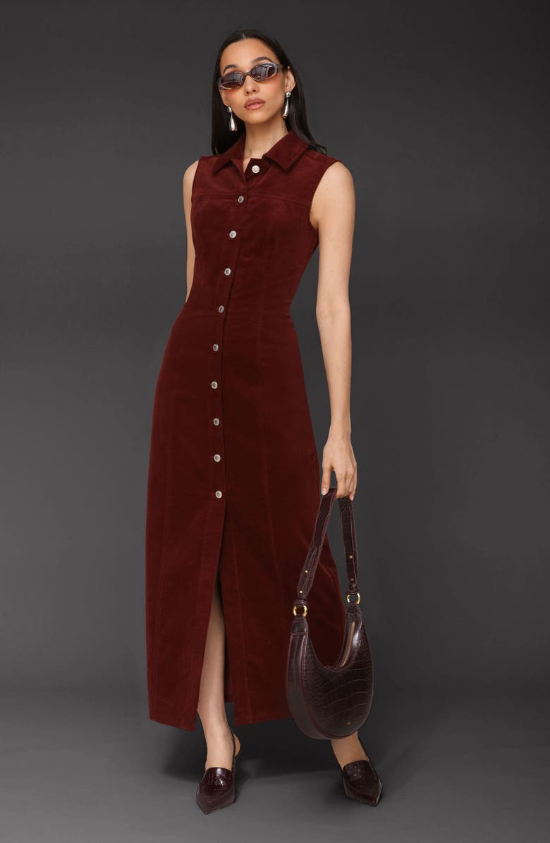 Avec Les Filles Sleeveless Corduroy Maxi Shirtdress, Alternate, color, Raisin