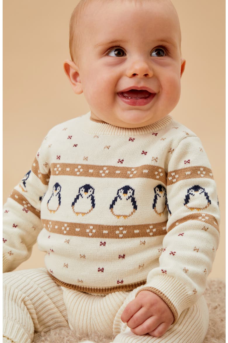 Penguin Fair Isle Organic Cotton Sweater, Alternate, color, CREAM