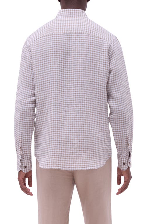 Bugatchi Julian Check Slub Linen Button-up Shirt In Olive